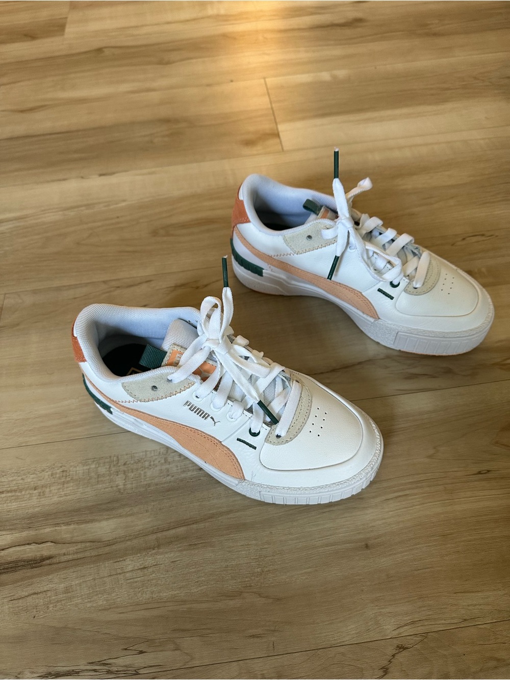 Puma White Sneakers with Peach and Green Accents